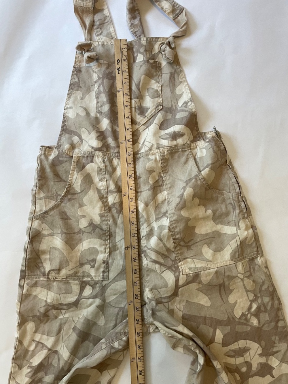 Anthropologie Beige Abstract Print Wide Leg Linen Blend Overalls Boho, Sz Medium - Picture 11 of 12